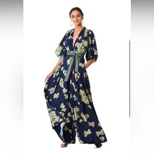 Eshakti Wayward Fancies Kimono Floral Romper Jumpsuit Blue Womens Size XL
